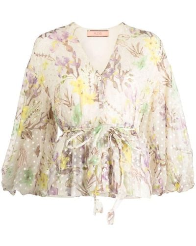 Alexis Floral-print Embroidered Shirt - Natural