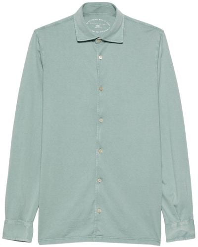 Fedeli Plain Organic-cotton Shirt - Green