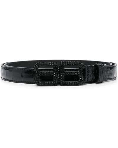 Balenciaga Bb Hourglass Embossed Leather Belt - Black