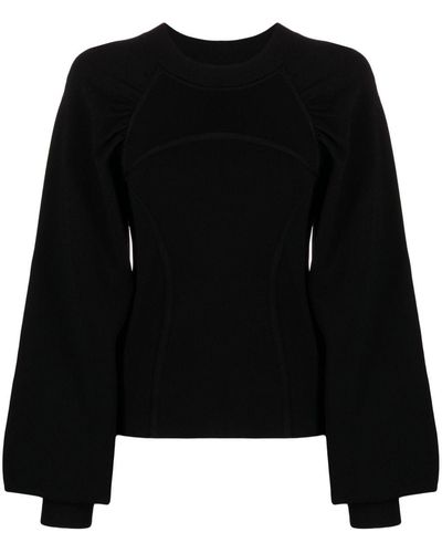 Karl Lagerfeld Puff-sleeve Crew-neck Sweater - Black