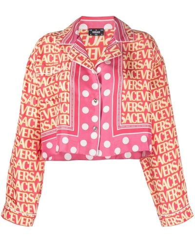 Versace Allover Cropped Silk Shirt - Red