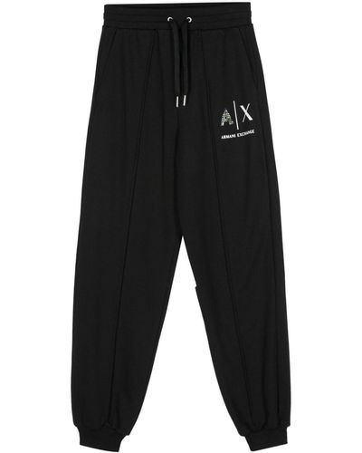 Armani Exchange Logo-print Straight-leg Track Trousers - Black