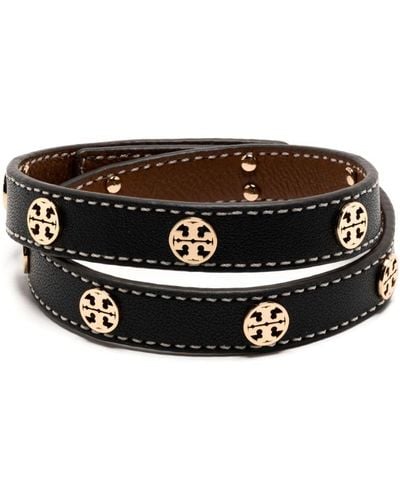 Tory Burch Miller Double-wrap Leather Bracelet - Black