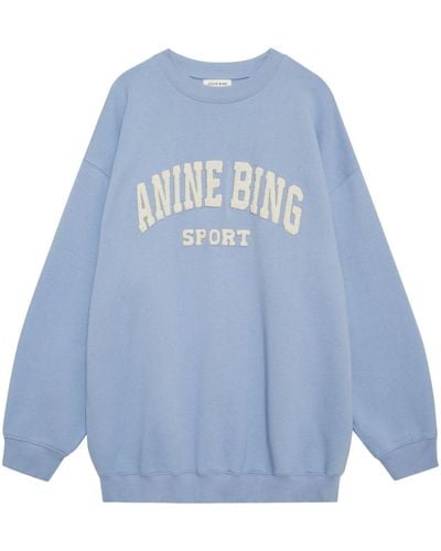 Anine Bing Embroidered-logo Organic Cotton Sweatshirt - Blue