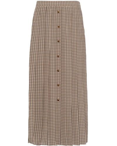 Prada Houndstooth-print Pleated Midi Skirt - Brown