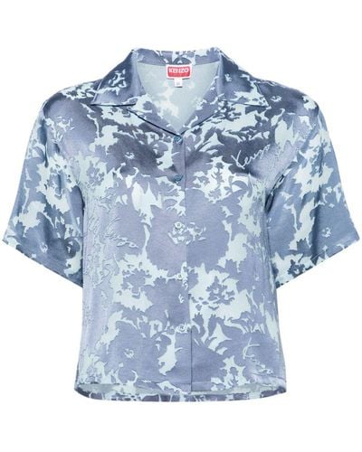 KENZO Cropped Shirt Met Camouflageprint - Blauw