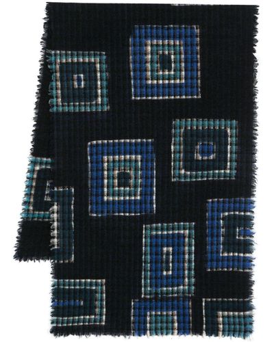 Faliero Sarti Geometric-motif Wool-blend Scarf - Blue