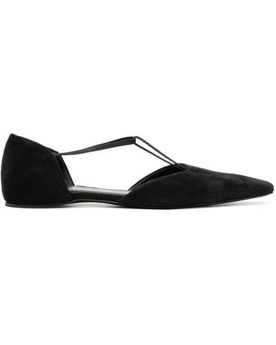 Totême The T-strap Suede Ballerina Shoes - Black