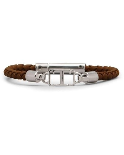Tod's Bracelet en cuir à plaque logo - Blanc