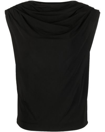 FEDERICA TOSI Blusa con manga corta y cuello fruncido - Negro