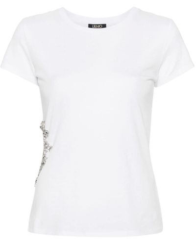 Liu Jo Crystal-embellished Cut Out-detail T-shirt - White