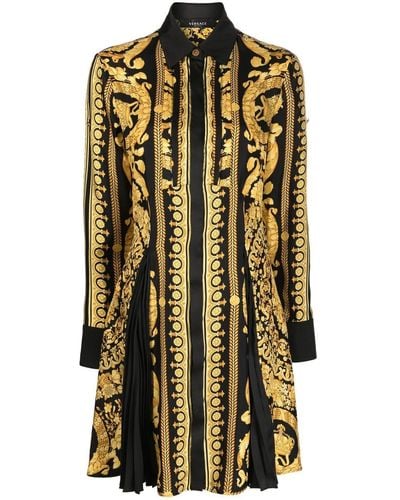 Versace Barocco Silk Midi Shirt Dress - Metallic