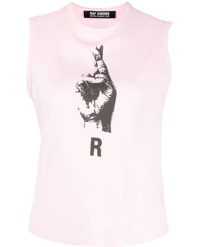 Raf Simons Hand-print Cotton Tank Top - Pink