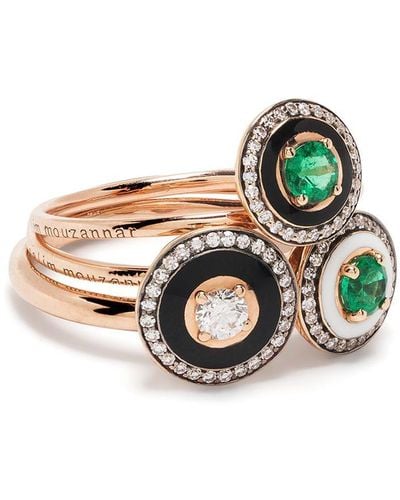 Selim Mouzannar Conjunto de anillos Mina en oro rosa de 18kt con diamante y esmeralda - Blanco
