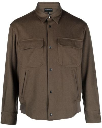 Emporio Armani Brushed cargo-pocket shirt jacket - Marrón