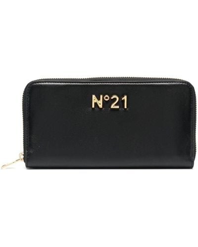 N°21 Logo Plaque Zip Wallet - Black