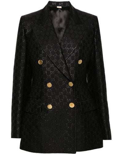 Gucci Veste de costume en laine mélangée GG - Noir