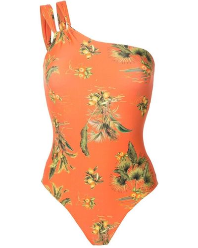 Lygia & Nanny Floral-print One-shoulder Swimsuit - Orange