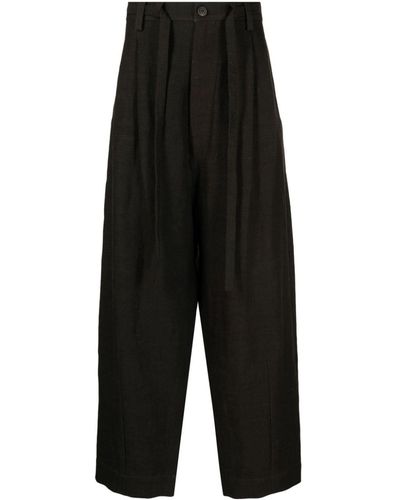 Ziggy Chen Pleated Linen Drop-crotch Pants - Black