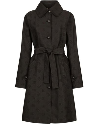 Dolce & Gabbana Quilted Jacquard Trench Coat With Dg Logo - Black