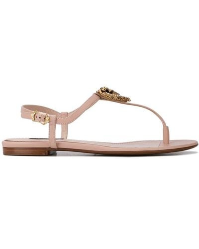 Dolce & Gabbana Devotion Leather Thong Sandals - Pink