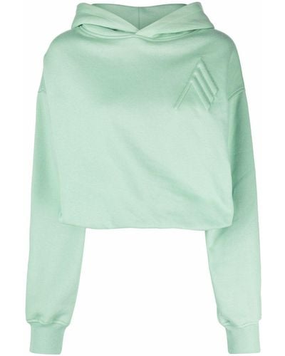 The Attico Cropped Embroidered-motif Hoodie - Green