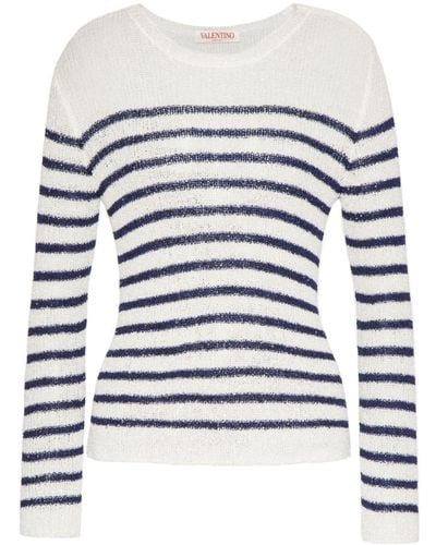 Valentino Garavani Sequin-embellished Striped Sweater - White