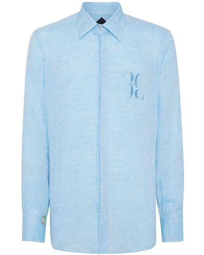 Billionaire Monogram-embroidered Linen Shirt - Blue