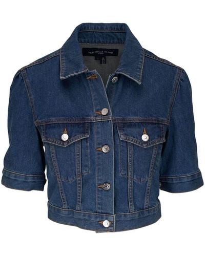 Veronica Beard Cropped Short-sleeve Denim Jacket - Blue