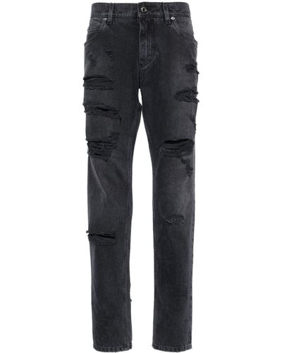 Dolce & Gabbana Ripped-detailed Cotton Jeans - Blue