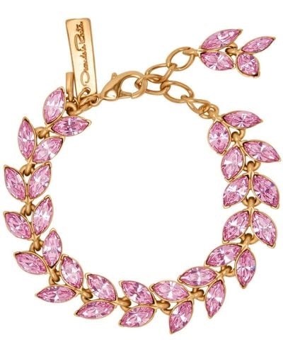 Oscar de la Renta Crystal Leaves Bracelet - Pink