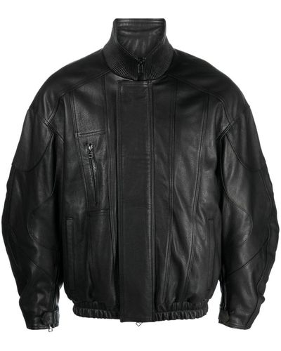 Manokhi High-neck Leather Jacket - Black