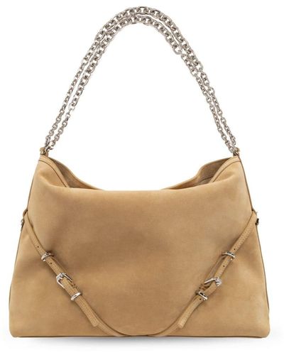 Givenchy Medium Voyou Suede Shoulder Bag - Natural