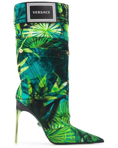 Versace Jungle Print Stiletto Boots - Green
