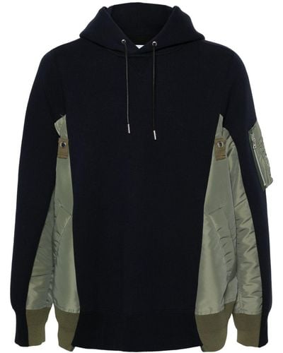 Sacai Panelled Drawstring Hoodie - Blue