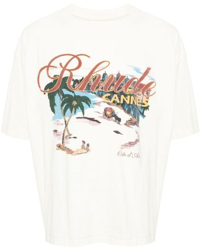 Rhude Cannes Beach-print cotton T-shirt - Weiß