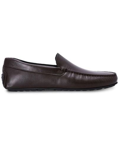 BOSS Logo-deed Leather Loafers - Brown