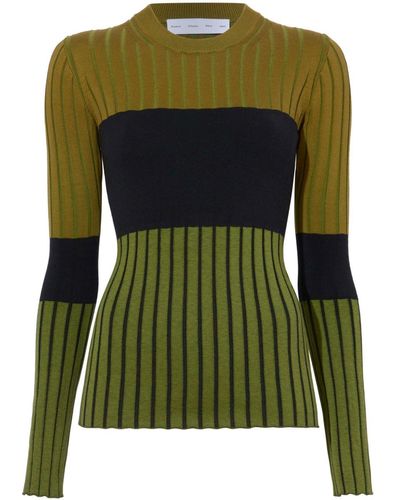 Proenza Schouler Striped Ribbed-knit Jumper - Green