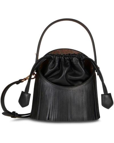Etro Saturno Fringed Leather Mini Bag - Black