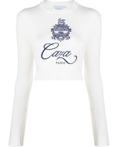 Casablancabrand White Embleme De Caza Merino Wool Sweater - Women's - Cashmere/merino