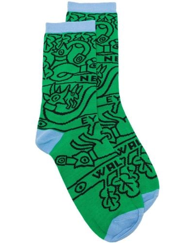 Walter Van Beirendonck Graphic-print Cotton-blend Socks - Green