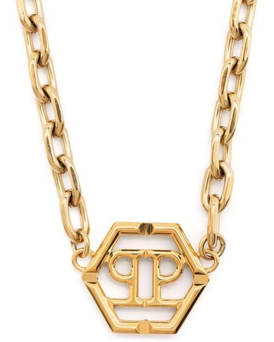 Philipp Plein Hexagon Logo-plaque Necklace - Metallic