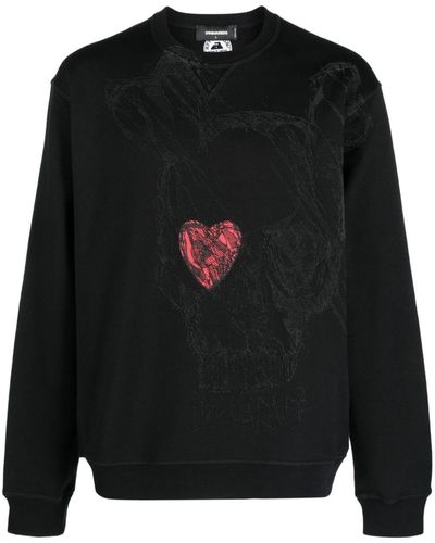 DSquared² Skull-print Cotton Sweatshirt - Black