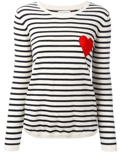 Chinti & Parker Breton Stripe Heart Sweater - Black
