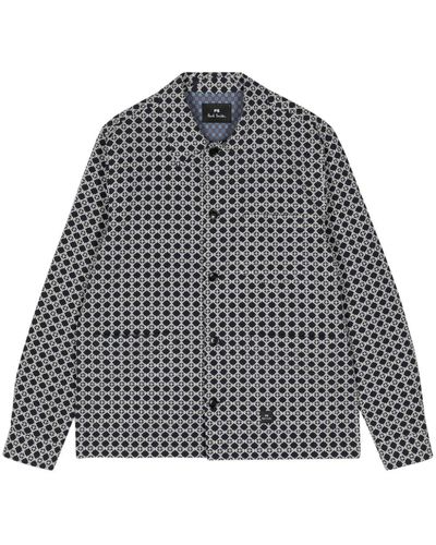 PS by Paul Smith Geometric-pattern Cotton Shirt - Gray