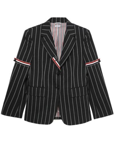 Thom Browne Rwb-stripe Pinstripe Wool Blazer - Black