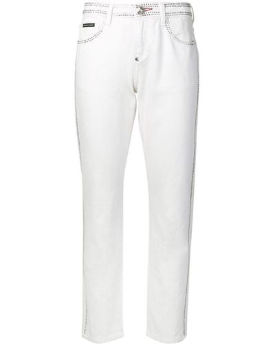 Philipp Plein Jeans slim con cristalli - Bianco