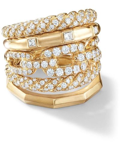 David Yurman 18kt Yellow Gold Stax Diamond Five Row Ring - Meerkleurig