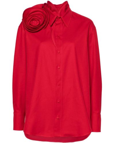 Valentino Garavani Floral-appliqué Poplin Shirt - Red