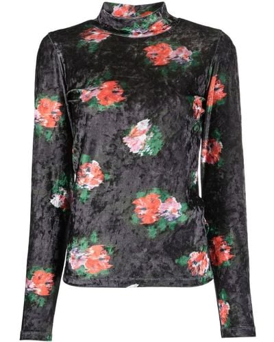 Henrik Vibskov Floral-print Velvet Top - Black